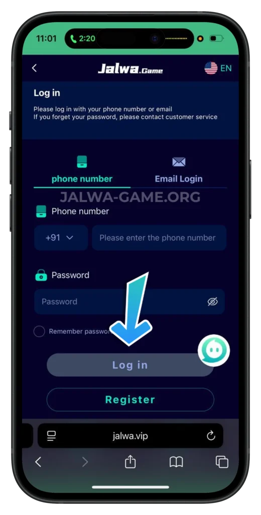 jalwa-game-login-page